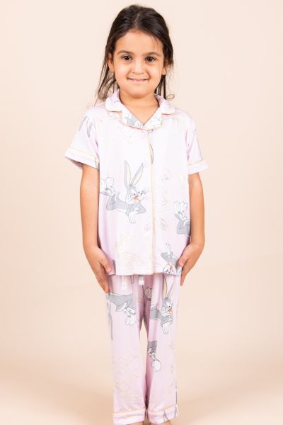 Girls Pink Bugs With Gold Foil Printed Button Through PJ