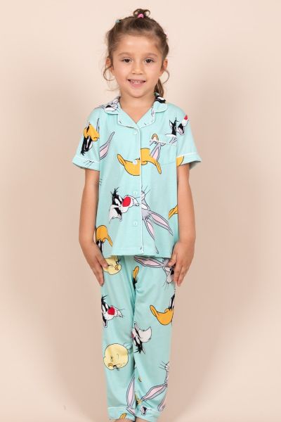 Girls Mint Looney Tunes Characters Button Through PJ