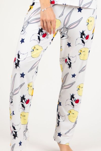 Ladies White Looney Tunes Printed Pant