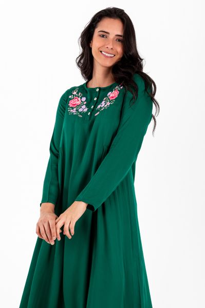Ladies Green Embroidery Night Dress