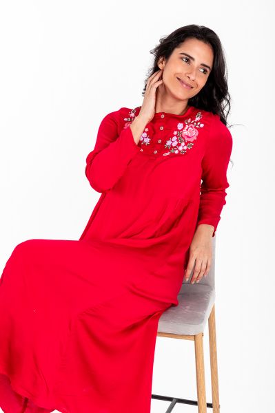 Ladies Red Embroidery Night Dress