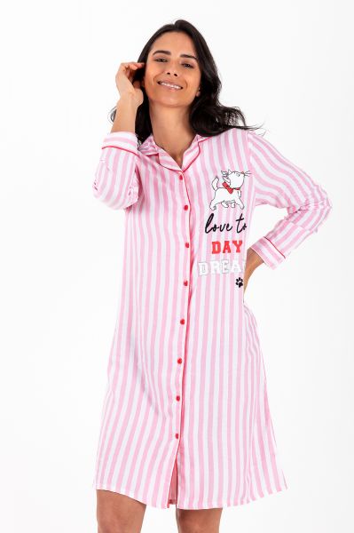 Ladies Pink & White Stripe Marie Cat Night Shirt