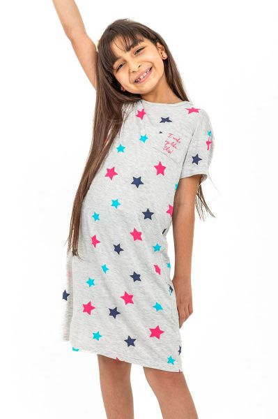 Girls Grey Pink & Navy Star Nightdress