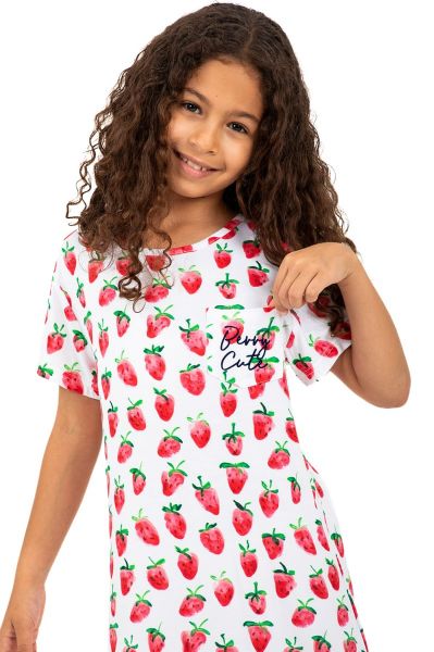 Girls White Strawberry Nightdress