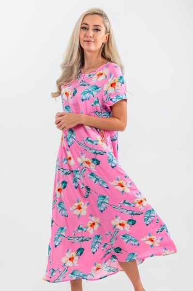Ladies Pink Tropical Floral Night Dress