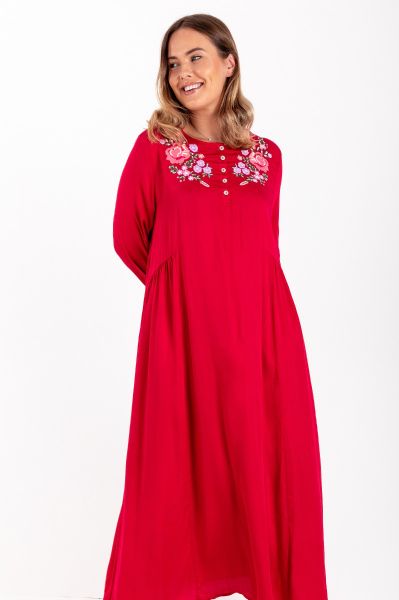 Ladies Plus Size Red Embroidery Night Dress