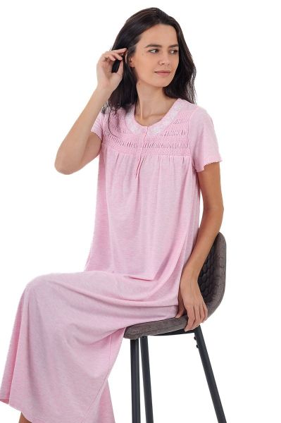 Ladies Pink Embroidery Neck Nightdress