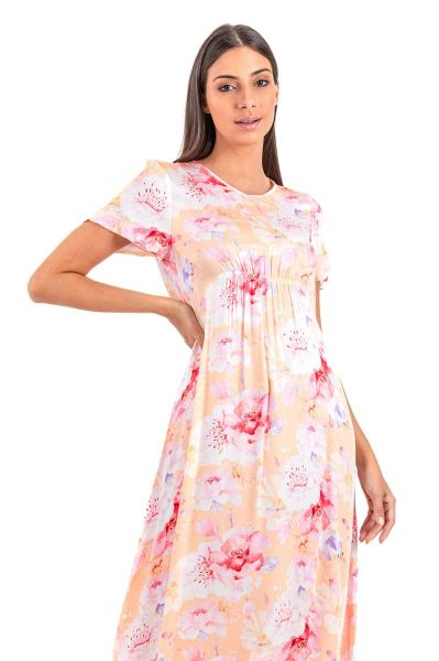 Ladies Peach Water Color Floral Dress