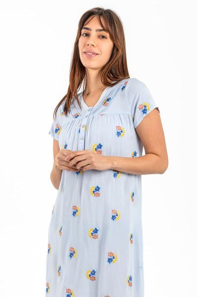Ladies Blue Embroidery Floral Nightdress
