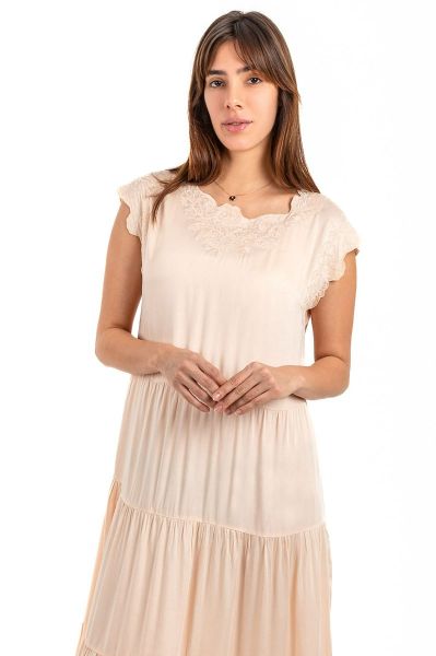 Ladies Peach Gold Embroidery Dress