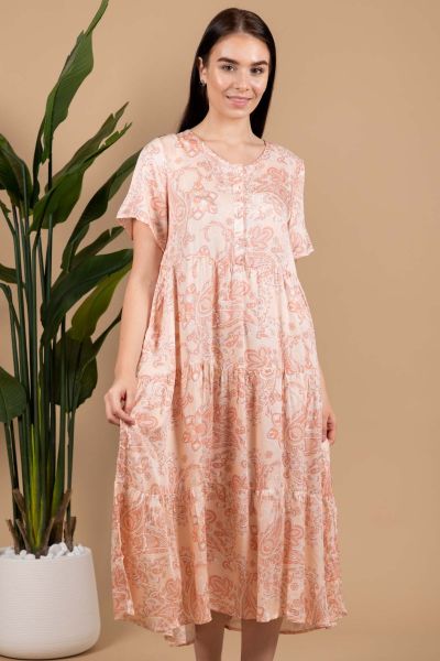 Ladies Light Peach Paisley Printed Dress