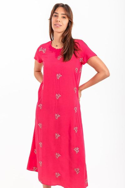 Ladies Red Embroidery Floral Nightdress