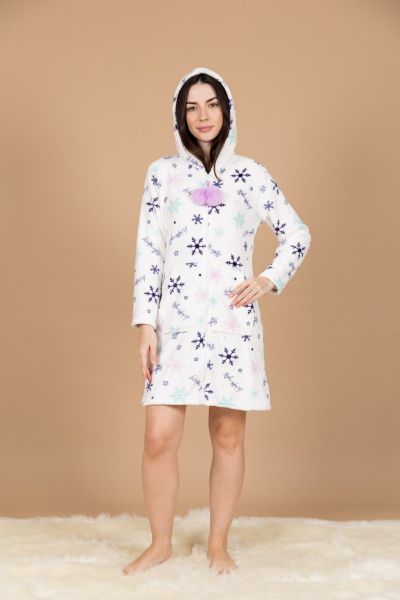 Ladies White Lilac & Navy Snow Flake Zip Up Fleece