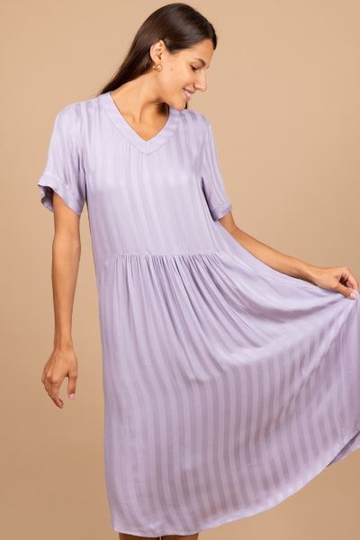 Ladies Lilac Jacquard Stripe Nightdress