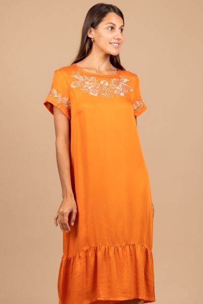 Ladies Burnt Orange Gold Embroidery Dress