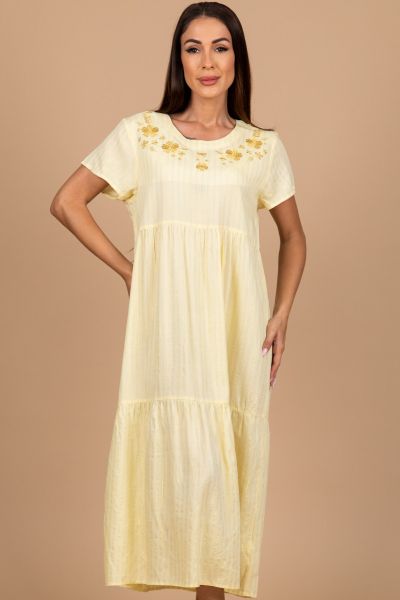 Ladies Lemon & Gold Lurex Stripe Embroidery Dress