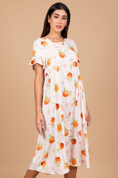 Ladies Pale Orange Peach Printed Jacquard Dress