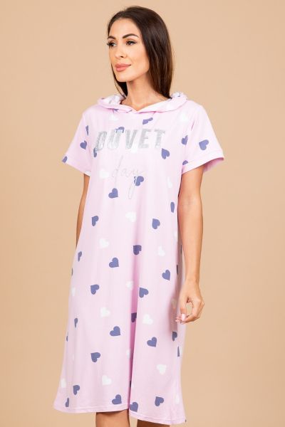 Ladies Lilac Heart Duvet Day Nightdress 