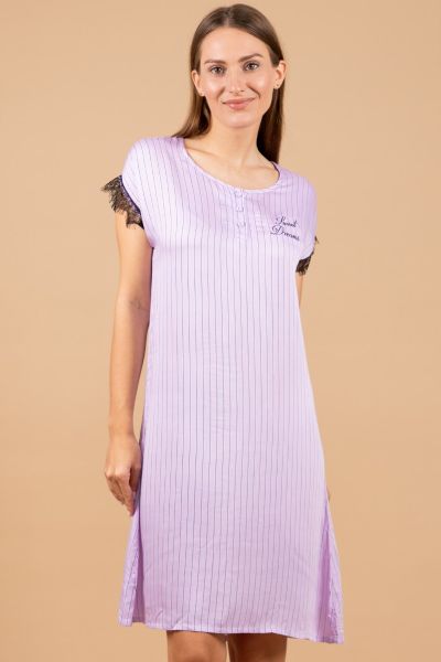 Ladies Lilac Stripe Lace Nightdress