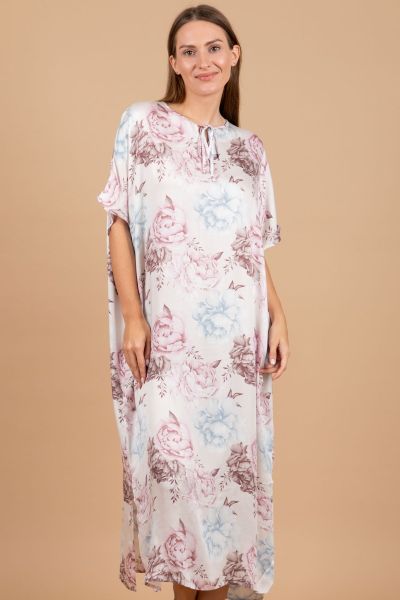 Ladies Light Beige Floral Print Dress