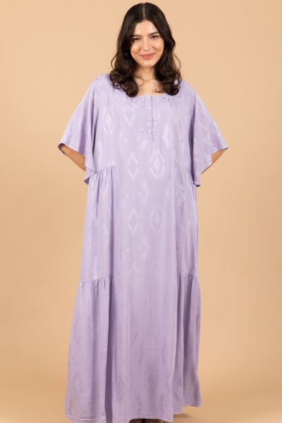 Ladies Lilac Jacquard Embroidery Floral Nightdress