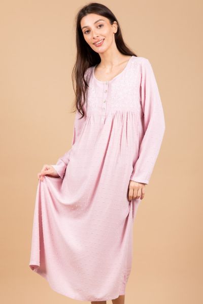 Ladies Dusky Pink Embroidery Nightdress