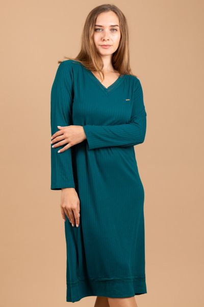 Ladies Green Rib Lace Nightdress