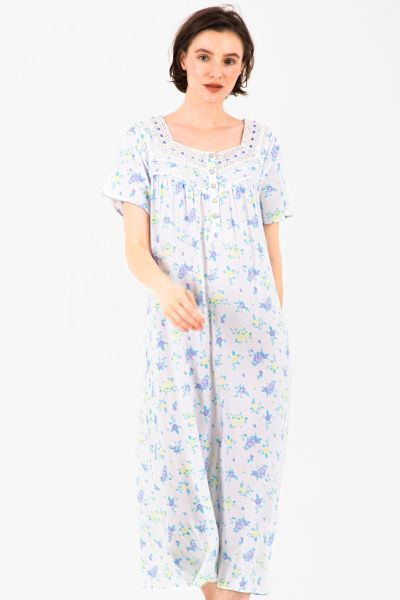 Ladies White Floral Woven Nightdress