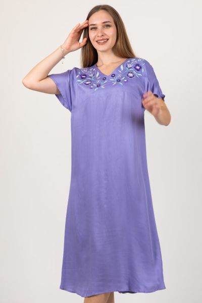 Ladies Lilac Embroidery Woven Dress
