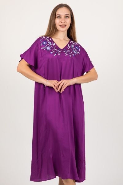 Ladies Plum Embroidery Woven Dress