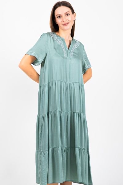 Ladies Green Embroidery Neck Nightdress