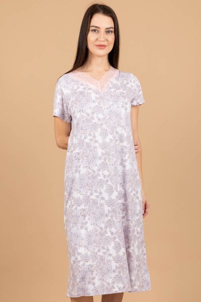 Ladies White Lilac Paisely Nightdress