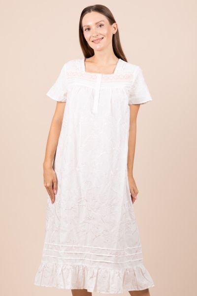 Ladies White Embroidery Nightdress