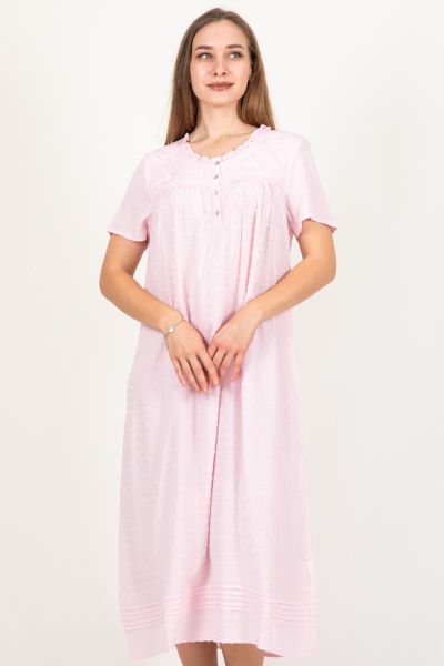 Ladies Pink Embroidery Woven Dobby Nightdress
