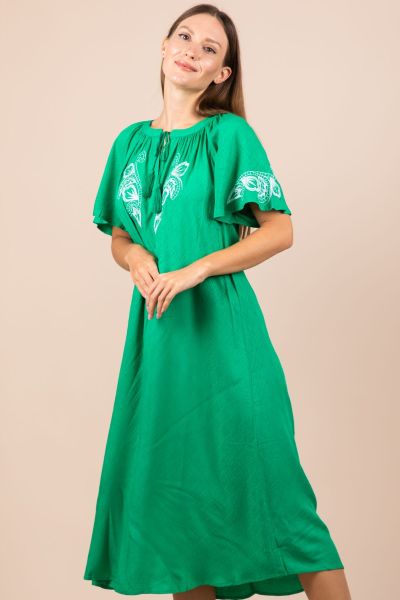 Ladies Green Jacquard Embroidery Dress