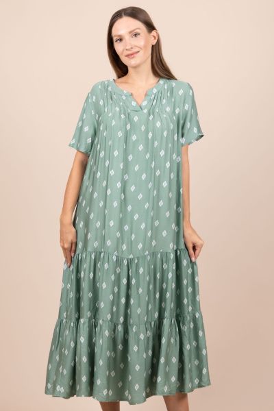 Ladies Green Motif Print Dress