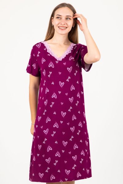 Ladies Plum Heart Printed Nightdress