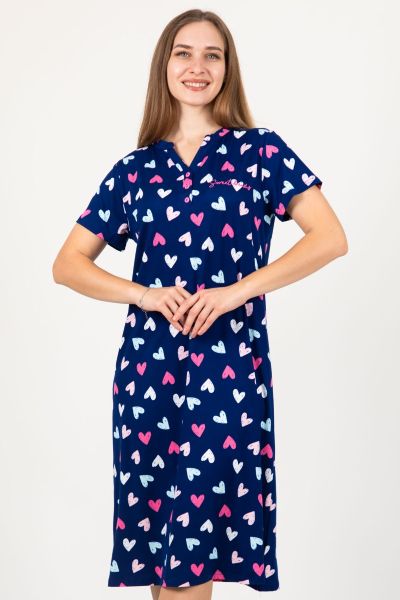 Ladies Navy Heart Nightdress