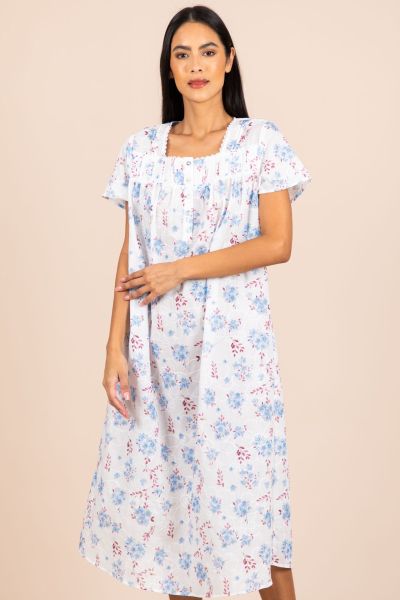 Ladies White Embroidery Peach Floral Nightdress