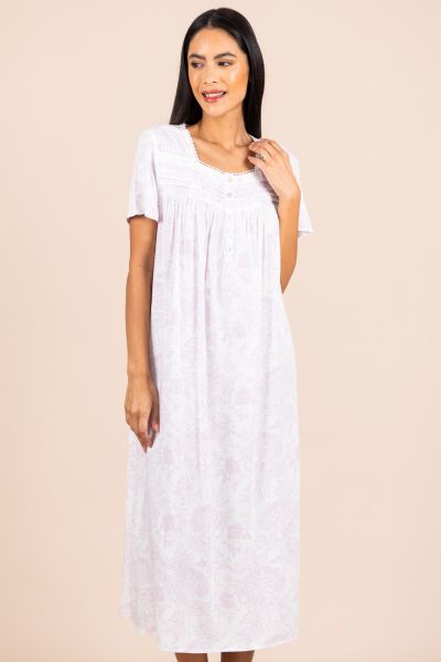 Ladies White Purple Outline Floral Nightdress