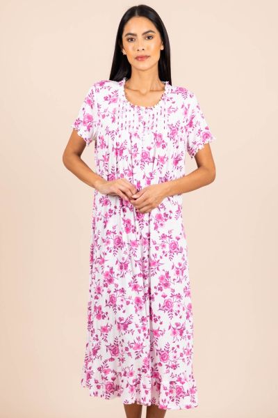 Ladies White Berry Floral Pointelle Nightdress