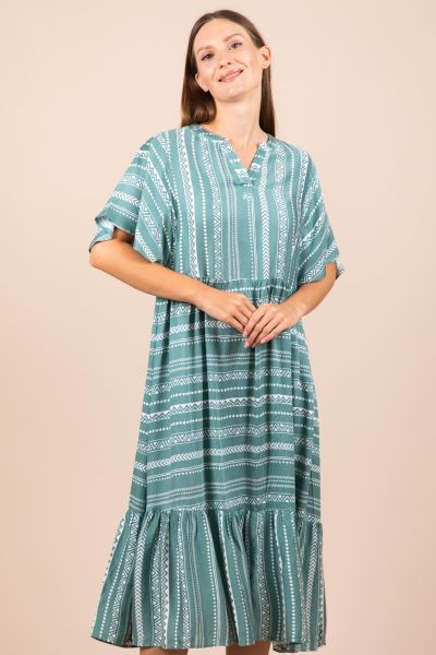 Ladies Green Tribal Printed Dress