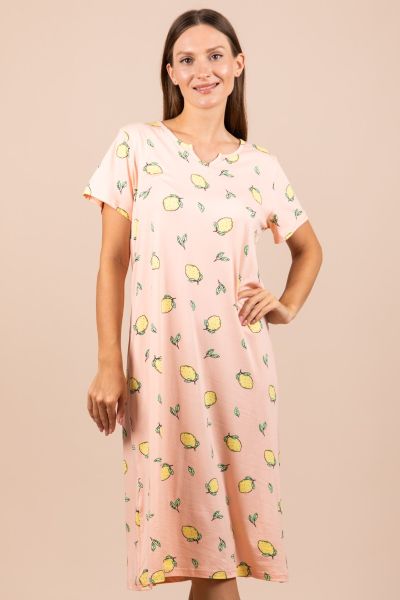 Ladies Peach Lemon Print Nightdress