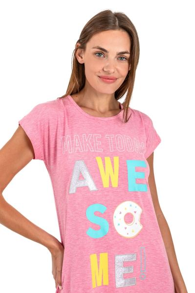 Ladies Pink Awesome Slogan Nightdress