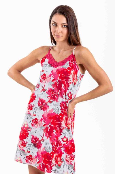 Ladies White Red Floral Chemise