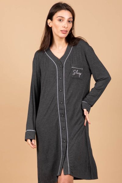 Ladies Charcoal Button Through Nightshirt