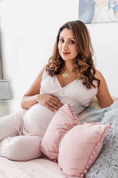Ladies Pink & White Stripe Maternity Cami PJ