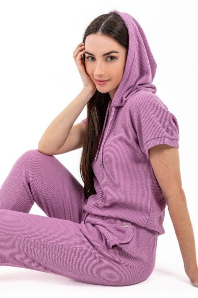 Ladies Lilac Rib Loungewear Hooded PJ