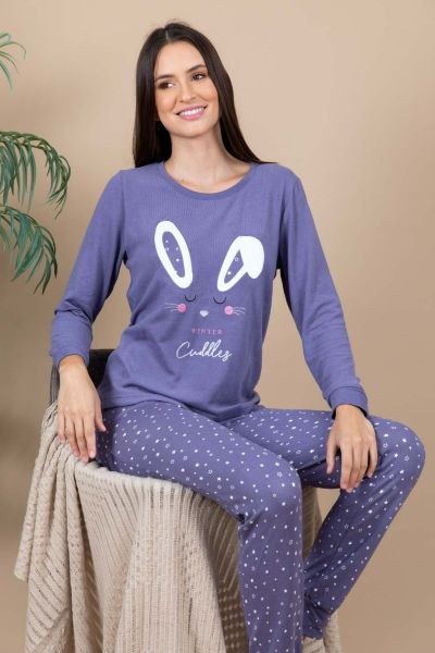 Ladies Purple Bunny Face Star PJ