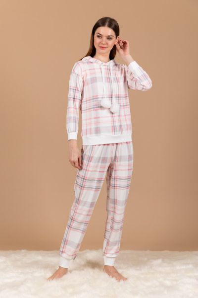 Ladies Pink & Grey Printed Check Fleece PJ